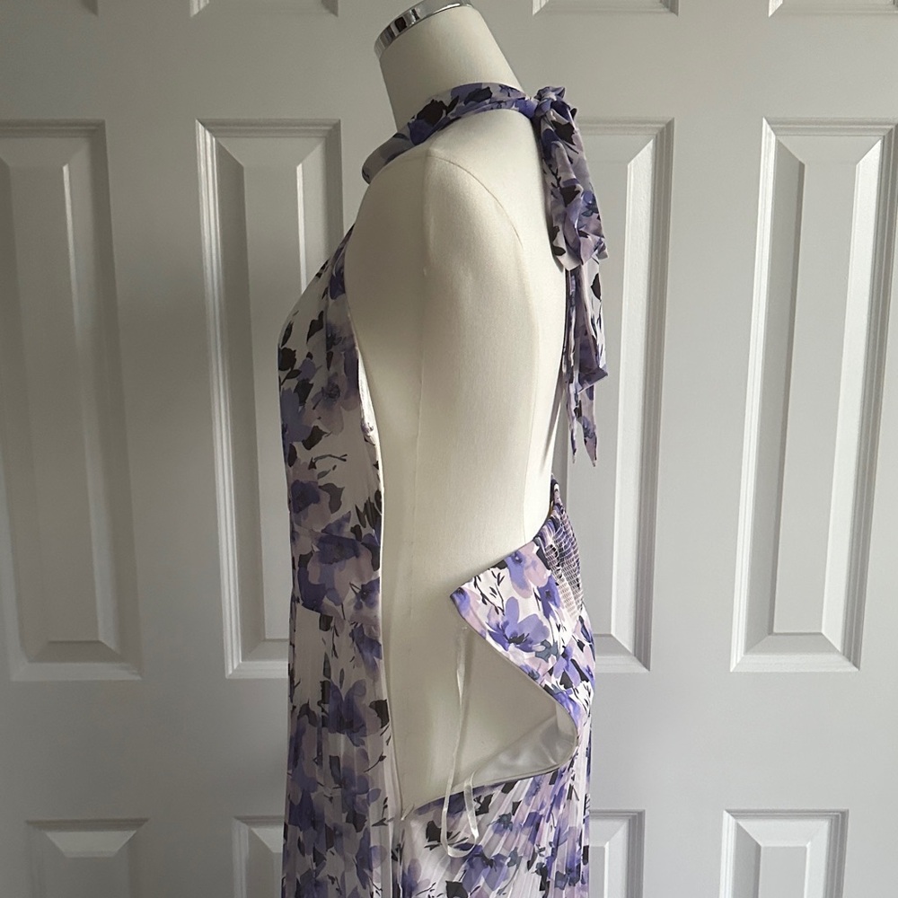 Eliza J Purple Floral Halter Tie Pleated Wedding Guest Party Maxi Dress Size 8 - Picture 12 of 16